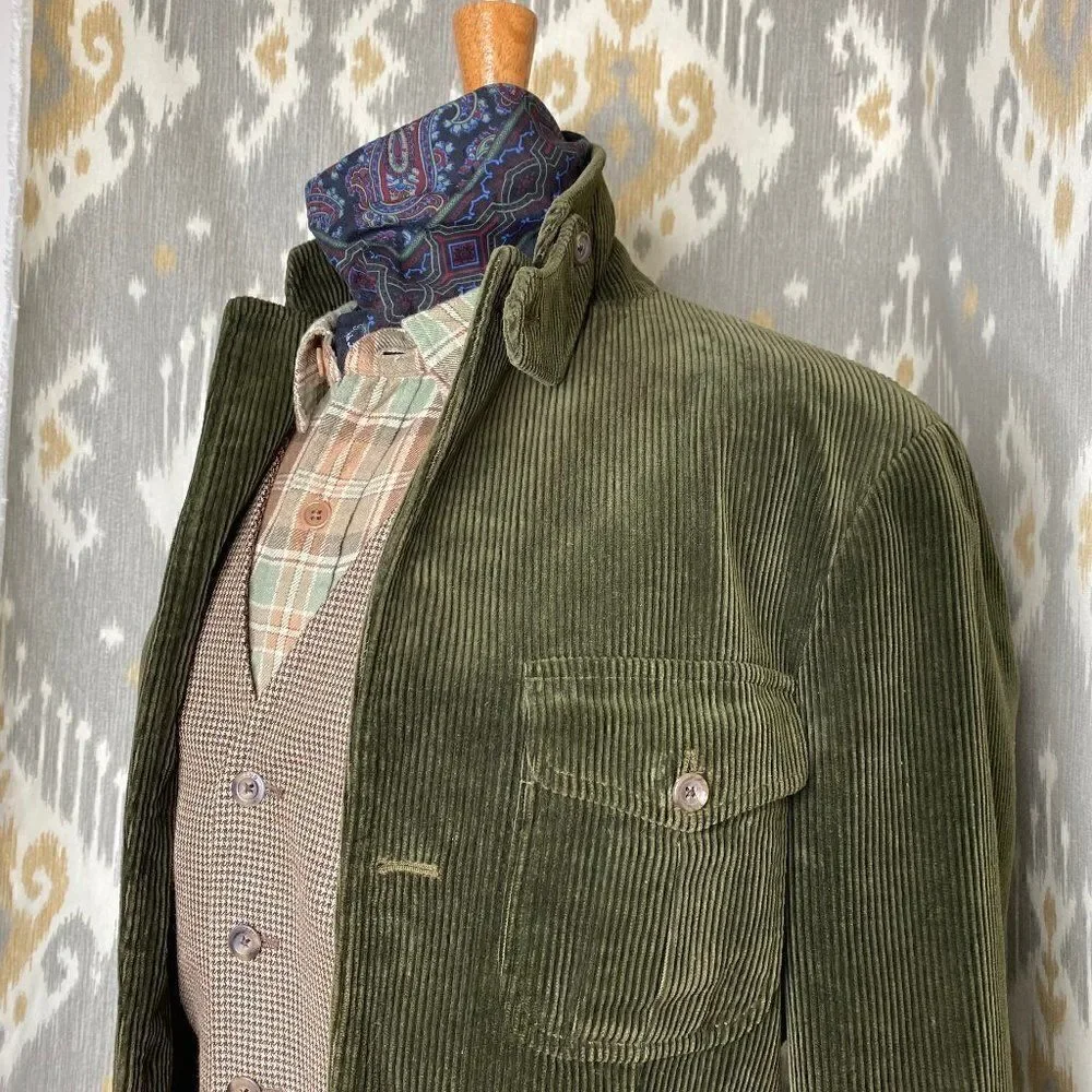 Polo Ralph Lauren Vintage Olive Green Cotton Corduroy Messenger Sport Coat